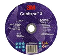 3M Cubitron 3 Cut-Off Wheel, 90039, 60+, T1, 7 in x 0.09 in x 7/8 in (180 x 2 x 22.23 mm), ANSI, Precision Shaped Grain, for Autobody and Marine Sheet Metal, Stainless Steel Tubing