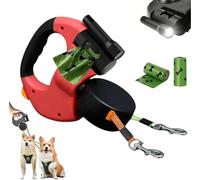 3M Double Retractable Dog Lead, 360° No-Tangle Extendable Pet Leash Reflective Leads for 2 Dogs Walking with LED Light & Poop Bag Holder, Up To 10kg Each, One-Touch Lock (Red)