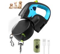 3M Double Retractable Dog Lead, Up to 20kg Non-Slip Handle Dog Lead with Rechargeable Flashlight, Rubbish Box (Bag Included), Walking 2 Dogs, 360° Tangle-Free Nylon Band