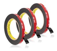 3m Double Sided Tape, 3 Pcs 3m Tape Double Sided Heavy Duty, 10mm X 3m X 0.4mm, Strong Adhesive Waterproof Strong Adhesive Foam Tape for Car, Home, LED Strip Light & Office Decor (Grey)