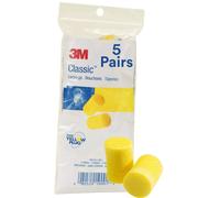 3M Ear Plugs, 5 Pairs/Poly Bag, E-A-R Classic VP312-1201, Uncorded, Disposable, Foam, NRR 29, For Drilling, Grinding, Machining, Sawing, Sanding, Weld