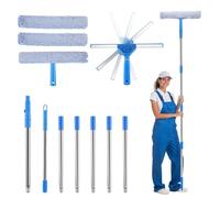 3m Extendable Window Cleaning Pole, 2 in 1 Window Cleaning Equipment with 35cm Window Squeegee Tools and 38cm Scrubber Squeegee Cleaner Tool Kit for Home, Shower Glass, Car, RV