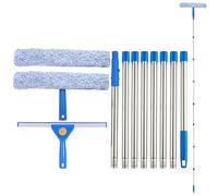 3m Extendable Window Wiper Cleaner,35cm Silicone Squeegee & Microfibre Scrubber,Telescopic Window Washing Kit for Glass, Car Windscreen, Shower Door