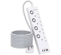 3M Extension Lead, 4 Way Extension Socket with 4 USB Slots(2 USB C), Individually Switched, Extension Cable 3M, Wall Mount Extension Cord, Desk Power Strip for Home Office Accessories