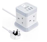 3M Extension Lead Cube With USB, BEVA 4 Gang Extension Socket With 3 USB Ports, Power Strip With Switch Multi Plug Extension with 3 Metre Long Cable For Home Office Travel