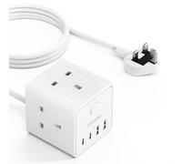 3M Extension Lead with 4 USB, 3 Way Multi Plug Extension Socket with 2 USB A 2 USB C, Desktop Power Extension Cable for Home Office