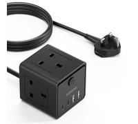 3M Extension Lead with 4 USB, 3 Way Multi Plug Extension Socket with 2 USB A 2 USB C, Desktop Power Extension Cable for Home Office Travel