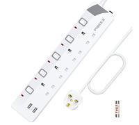 3M Extension Lead with USB Slots, 4 Way 2 USB Extension Socket with Individual Switches Mountable Power Strips with 3M Extension cable 3250W