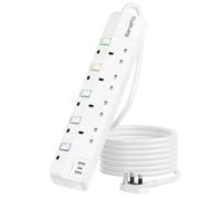 3M Extension Lead with USB Slots, 4 Way Extension Lead with USB C Port(PD 20W) and 2 USB A Ports, Extension Lead with Switches(13A/3250W), Extension Cord with Child Safety Shutter for Home, Office Use