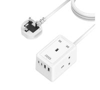3M Extension Lead With USB Slots, FDTEK Mini Plug Extension Socket with 3 AC Outlets and 4 USB Slots, 13A/3250W Wall Mount Power Strip With 3 Metre Extension Cable for Travel Home Office