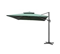 3m Green Square Parasol With Cross Base and 77mm Aluminium Pole Sun Shade Garden Outdoor Beach Patio Canopy Shelter Umbrella Cantilever