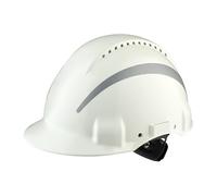 3M Hard Hat, Uvicator, Ratchet, Ventilated, Reflective, Plastic Sweatband, White, G3000NUV-R-VI