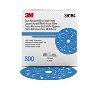 3M Hookit Blue Abrasive Discs 36184 Multi-Hole 6 in 800+ Grade Pack of 50 Virtually Dust-Free for Auto Sanding Body Repair Featheredging Prim