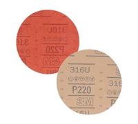 3M Hookit Red Abrasive Sanding Discs, 01221, No Hole, 6 in, 220+ Grade, Pack of 50 Discs, for Auto Sanding, Primer Sanding, E-Coat Sanding