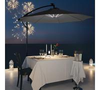 3m LED Patio Banana Umbrella Cantilever Parasol w/ Crank Cross Base Hanging Offset Umbrella Frame Steel Aluminium Garden Table Outdoor Black