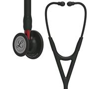 3M Littmann Cardiology IV Diagnostic Stethoscope, Black-Finish Chestpiece, Black Tube, Red Stem and Black Headset, 27 inch, 6200