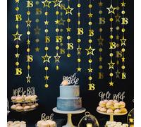 3m Long 18th Birthday Decorations,18th Birthday Banner,Gold-Colored Birth-day Party Decorations,18-th Gold Circle Dots Star Garland Birth-day Party Decora-tions,Happy 18-th Bir-thday Banner