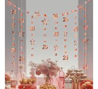 3m Long 25th Birthday Decorations,25th Birthday Banner,Rose Gold-Colored Birth-day Party Decorations,25-th Rose Gold Circle Dots Star Garland Birth-day Party Decor-ations,Happy 25-th Birth-day Banner