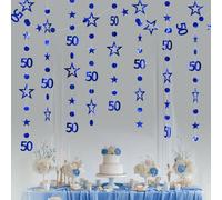 3m Long 50th Birthday Decorations,50th Birthday Banner,Blue-Colored Birth-day Party Decorations,50-th Blue Circle Dots Star Garland Birth-day Party Decora-tions,Happy 50-th Bir-thday Banner