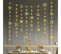 3m Long 50th Birthday Decorations,50th Birthday Banner,Gold-Colored Bir-thday Party Decorations,50-th Gold Circle Dots Star Garland Birth-day Party Decora-tions,Happy 50-th Birth-day Banner