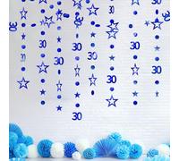 3m Long Blue Star Garland Birthday Banner with Sequins,Happy 30th Bir/thday Decorations for Women,Men and Girls,Blue Party Decorations,Happy Birthd/ay Banners,Circle Dot Twinkle Stars Garland Kit