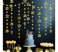3m Long Golden Star Garland Birthday Banner with Sequins,Happy 25th Birthd/ay Decorations for Women,Men and Girls,Gold Party Decorations,Happy Bi/rthday Banners,Circle Dot Twinkle Stars Garland Kit