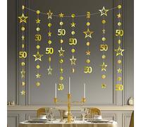 3m Long Golden Star Garland Birthday Banner with Sequins,Happy 50th Birthd/ay Decorations for Women,Men and Girls,Gold Party Decorations,Happy Birt/hday Banners,Circle Dot Twinkle Stars Garland Kit