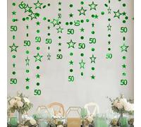3m Long Green Star Garland Birthday Banner with Sequins,Happy 50th Bir/thday Decorations for Women,Men and Girls,Green Party Decorations,Happy Birthd/ay Banners,Circle Dot Twinkle Stars Garland Kit