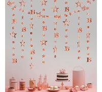 3m Long Rose Golden Star Garland Birthday Banner with Sequins,Happy 18th Bi/rthday Decorations for Women,Men and Girls,Party Decorations,Happy Birthd/ay Banners,Circle Dot Twinkle Stars Garland Kit