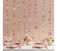 3m Long Rose Golden Star Garland Birthday Banner with Sequins,Happy 30th Bi/rthday Decorations for Women,Men and Girls,Party Decorations,Happy Birthd/ay Banners,Circle Dot Twinkle Stars Garland Kit