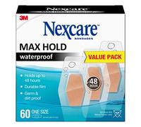3M Max Hold Nexcare Waterproof Bandages: One Size 60 Count, 1.25 in. x 2.5 in. (Clear)
