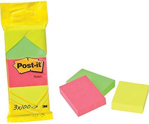 3M Post It Notes Self Adhesive 51x38mm 100 Sheets Pack of 3 - Color: Assorted