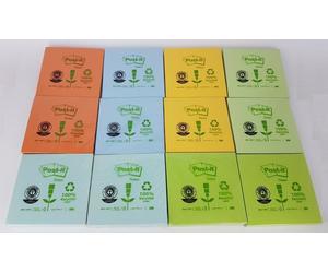 3M Post-it Sticky Memo Notes 76x76mm 12 Pads 100 Sheets Recycled Multi-Colour