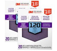 3M Pro Grade No-Slip Grip Advanced Sandpaper, 120 Grit, 9" x 11" Sheets - 20-Pack for Wood, Metal, and Paint Surfaces, 2-Pack