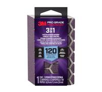 3M Pro Grade Precision 3-in-1 Sanding Sponge, 120 Grit Medium, for Woodworking, Drywall Prep, and Refinishing, 2.5 in x 4.5 in x 1 in