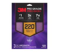 3M Pro Grade Precision Sanding Sheets with No-Slip Grip, 9 x 11 in, 220 Grit, 3-Pack (SHR220-PGP-3T)