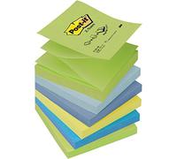 3M R330-6R Post-it Z-Notes 6 Pads 100 Sheets 76 x 76 mm Pastel Green / Sky Blue / Retro Blue / Neon Yellow / Ultra Blue / Green