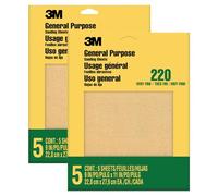 3M Sandpaper, 220 Grit, 5 Sheets, 9 in x 11 in, Sands Paint, Wood & Metal, Great for General Purpose Sanding, Very Fine Aluminum Oxide Sand Paper (9000NA-20), 2-Pack
