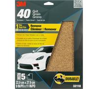 3M Sandpaper, 32118, 40 Grit, 9 in x 11 in, 5 Sheets Per Pack