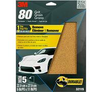 3M Sandpaper, 80 Grit, 5 Sheets, 9 in x 11 in, Longer Lasting Super Strong Abrasive, Great For Smoothing Body Filler, Shaping Glaze & Spot Putty, For Hand Or Machine Sanding (32115)