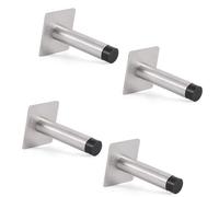 3M Self Adhesive Door Stop, 2-in-1 Installation with Tape or Screws, Floor and Wall Mounted Door Stopper with Noise Dampening Rubber, Door Stoppers for Skirtings (Silver, Pack of 4-LDS)