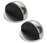 3M Self Adhesive Door Stop, 2-in-1 Installation with Tape or Screws, Floor and Wall Mounted Door Stopper with Noise Dampening Rubber, Door Stoppers (Silver, Pack of 2 (Half Moon))