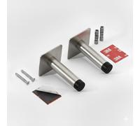 3M Self Adhesive Door Stop, 2-in-1 Installation with Tape or Screws, Floor and Wall Mounted Door Stopper with Noise Dampening Rubber, Door Stoppers (Silver, Pack od 2-LDS)