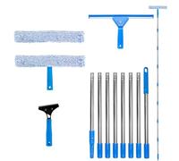 3M Telescopic Window Cleaning Kit - Extendable Pole with 35cm Squeegee & 38cm Scrubber for Windows, Shower Glass, Car, RV,Glass Cleaning Tools with Silicone Squeegee & Microfiber Scrubber (Blue)