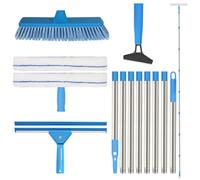 3M Telescopic Window Cleaning Kit - Extendable Pole with 35cm Squeegee & 38cm Scrubber for Windows, Shower Glass, Car, RV,Glass Cleaning Tools with Silicone Squeegee & Microfiber Scrubber (New blue)