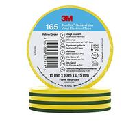 3M Temflex Vinyl Electrical Tape 165, Green/Yellow, 15 mm x 10 m, 100 Rolls/Case