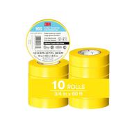 3M Temflex Vinyl Electrical Tape 165, Yellow, 3/4 in x 60 ft (19 mm x 18 m), 10 Rolls