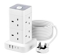 3M Tower Extension Lead with USB C,AICODE 8 Way Multi Plug Extension Socket Tower with 4 USB (2 USB-C),Surge Protected Extension Lead with Switch,3M Extension Cable 3250W for Home Office Kitchen