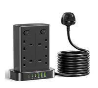 3M Tower Extension lead with USB C Slots, toomke Multi Plug Extension Sockets with 8 AC Outlets and 6 USB Ports, Overload Protection Extension Cord with Independent Switches, Plug Socket Tower