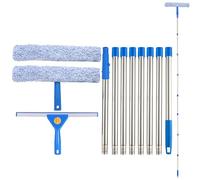 3m Window Cleaning Equipment Cleaner Tool with Long Handle, 35cm Window Squeegee and 38cm Scrubber Set with Long Poles, Professional Windows Washing Kit for Outdoor Home Commercial Use